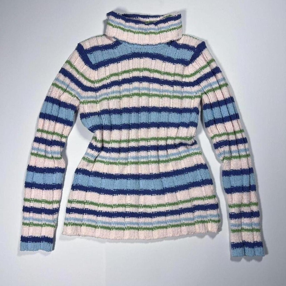 Y2K Basic Editions Striped Pastel Turtleneck Sweater